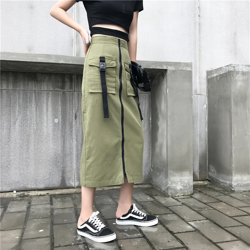 Женская винтажная юбка-карандаш армейского зеленого цвета длинная юбка-карго на