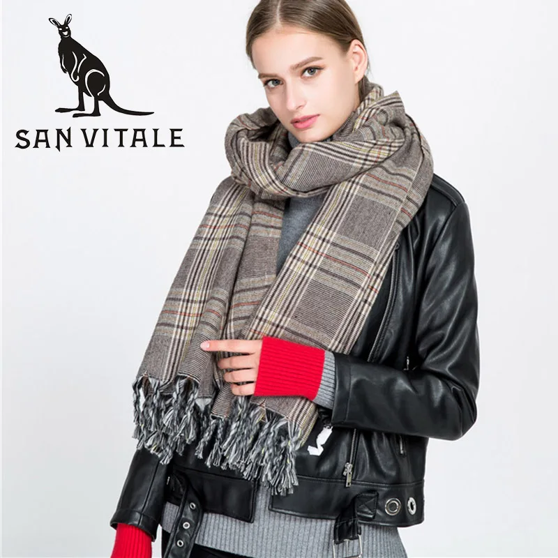

SAN VITALE Scarf for Wome Shawls Winter Warm Luxury Brand Soft Fashion Thicken Wraps Wool Cashmere Lady Scarves and Stole