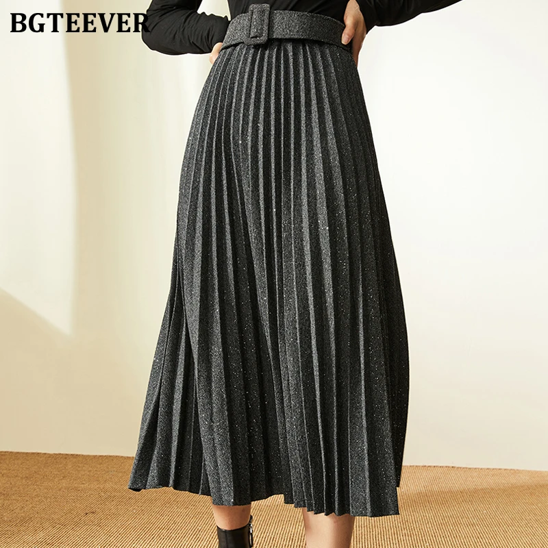 BGTEEVER эластичные плиссированные юбки с высокой талией и поясом женские офисные