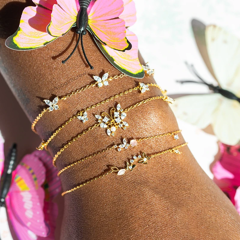 

Korea Fashion Bracelets for Women 3 Gold/ Rose Gold Butterfly Jewelry Couple Stainless Steel Chain Bangles Accessories Gift