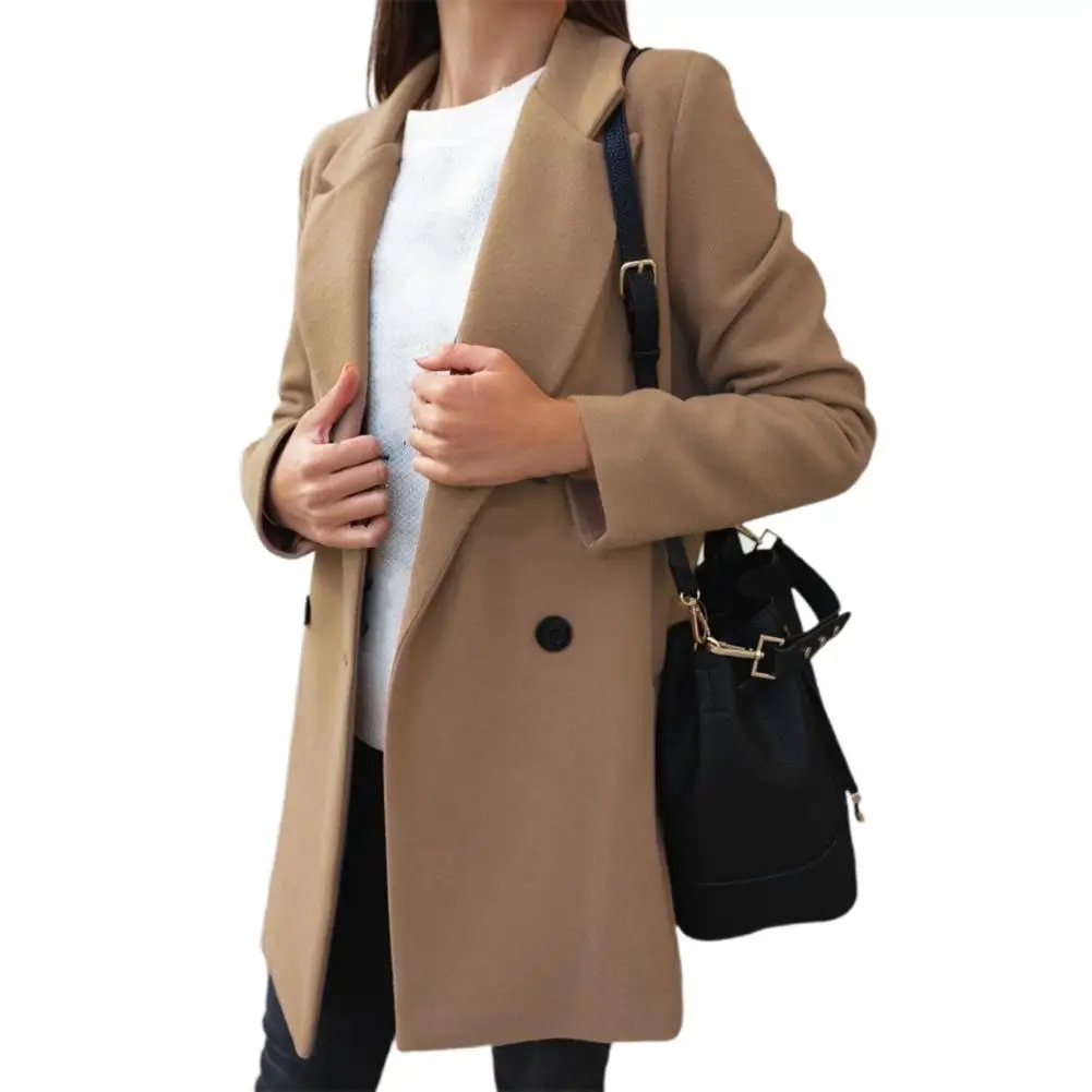 

Dropshipping Women Coat Solid Color Turn-down Collar Long Sleeve Thick Autumn Jacket for Work