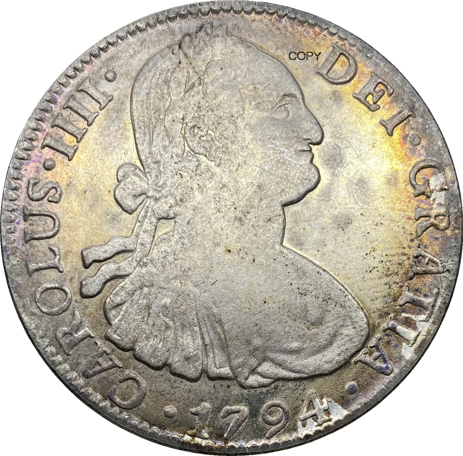 Мексиканская монета 8 реалов Карлос III 1794 монеты с купроникелем серебряные копии