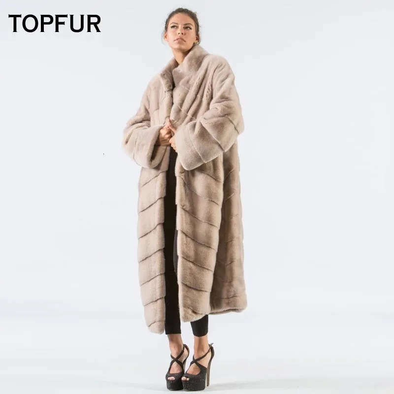 TOPFUR, зимнее пальто, женская куртка из натуральной кожи с меховым воротником, настоящая норковая шуба, Женская Шуба цвета хаки, шуба из натурального меха, женская верхняя одежда