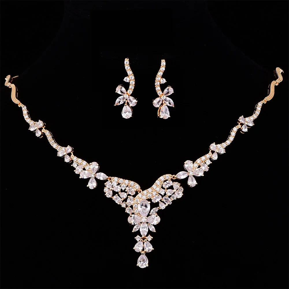 

New Arrival Gold Snake Cubic Zirconia Bride Jewelry Sets Wedding Necklace Earrings Sets For Women Bijoux Bijoux Mariage CZL-6134