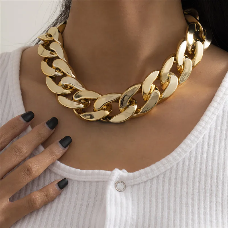 

2021 Hip-Hop Necklace Boho Trend Two-Color Stitching CCB Unique Jewelry Exaggerated Design HK Style Geometric Women's Chain
