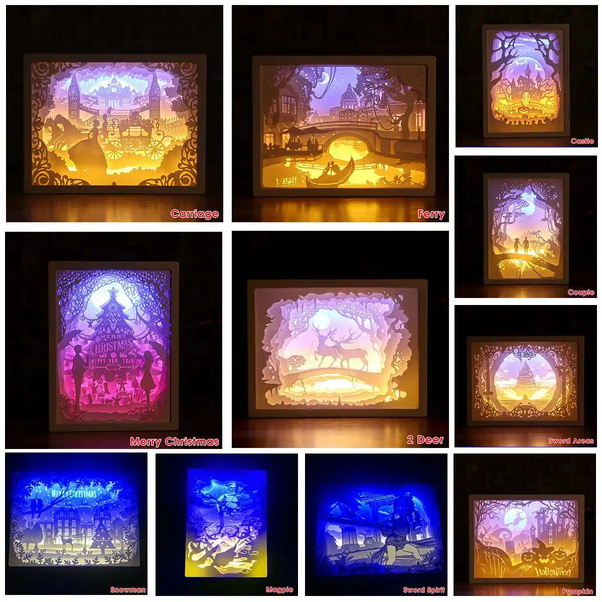 3D светильник для Хэллоуина Рождества резьба по бумаге светодиодный прикроватная