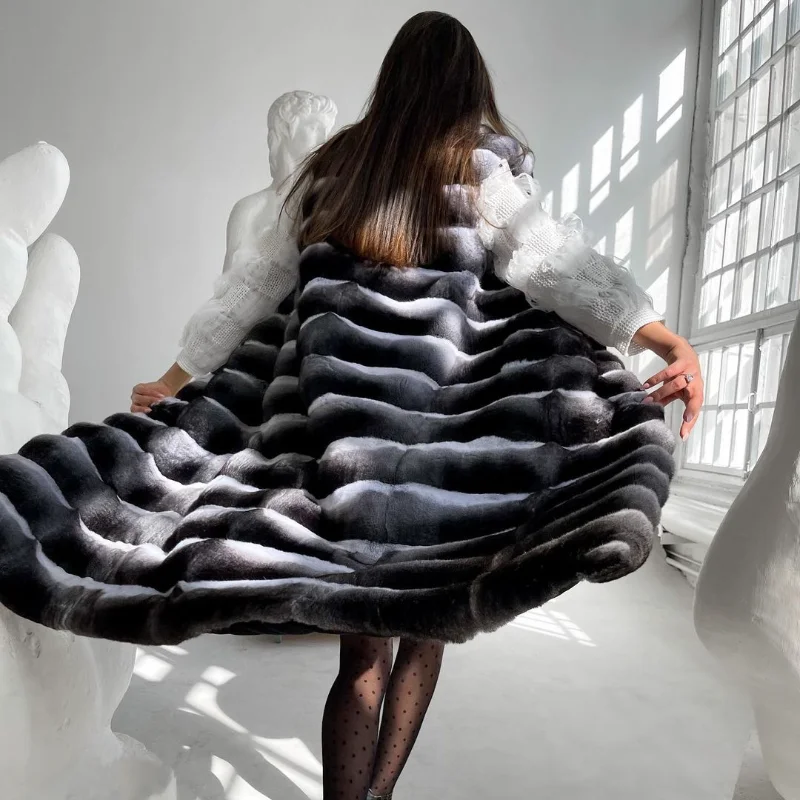 TOPFUR  Luxury Female Real Rex Rabbit Fur Imitate Chinchilla Fur Sleeveless Vest Thick Warm Winter Woman Natural Fur Overcoat enlarge