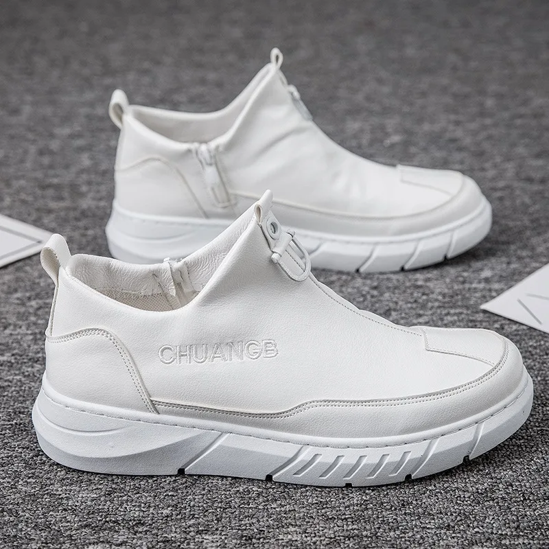 

Designer Men shoes leather fashion High Tops Male boots Luxury Brand mens casual sneakers waterproof lace up Flats solid shoes