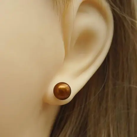 

Unique Design AA Pearl Earring 11mm Brown Real Freshwater Pearl S925 Sterling Silver Party Birthday Classic Pearl Stud Jewelry