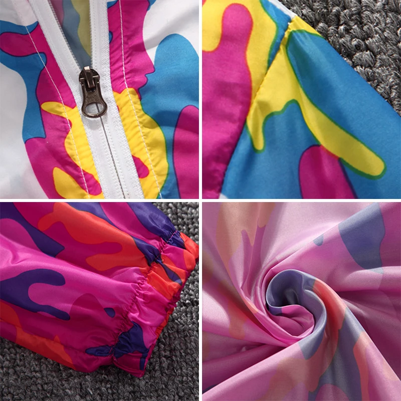 

Women's Summer Windbreaker Thin Hooded Camouflage Gradient Color Ladies Jacket Long Sleeve Casual Coat for Female