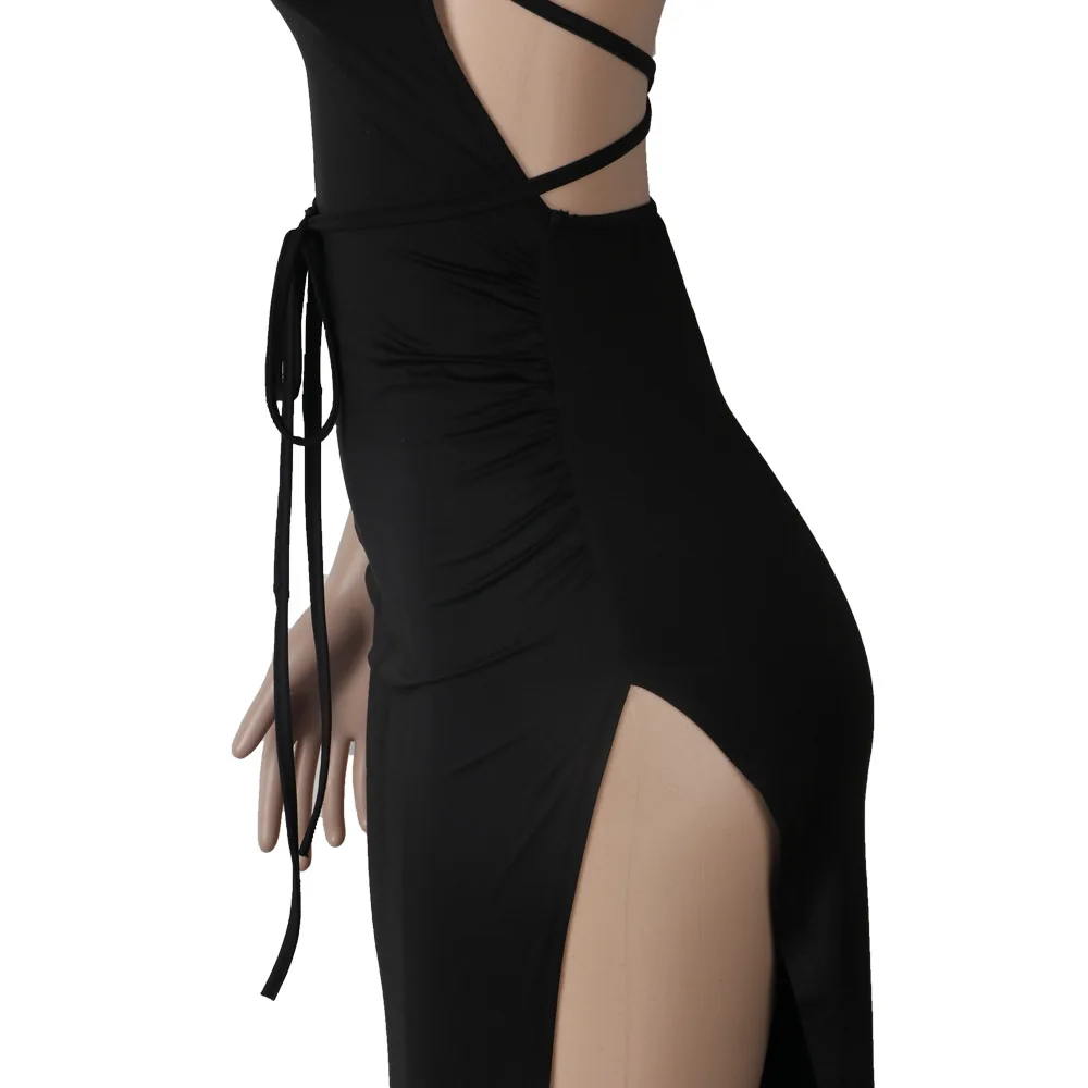 

Black Assymetric Backless High Split Maxi Dresses Sexy Club Outfits for Women Vacation Beach Clothes
