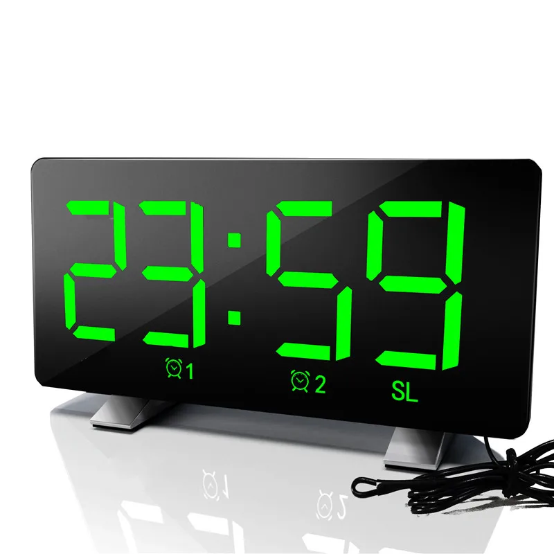 

Digital LED Alarm Clock Mirror Multifunction Snooze Time Display Adjustable Lighting FM Radio Table Clock Time Memory Desk Clock