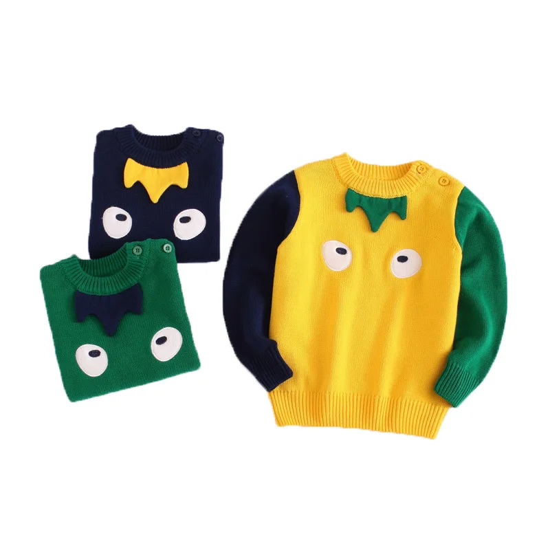 Милый свитер для маленьких мальчиков Цвет Хит Вязаный топ с вышитыми большими