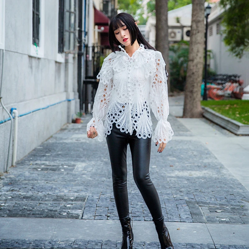 CHICEVER, белые лоскутные рубашки в горошек, водолазка с расклешенными рукавами, необычная женская блузка, осень, модная новинка