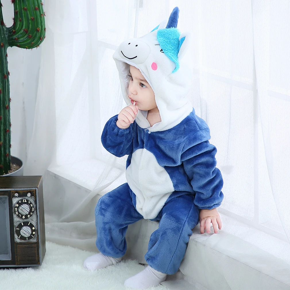 Blue unicorn Зимние детские комбинезоны; одежда для маленьких девочек; пижамы kuguurumi; Детский комбинезон с рисунками животных; детские комбинезоны для малышей с вышитой пандой - Цвет: Blue unicorn