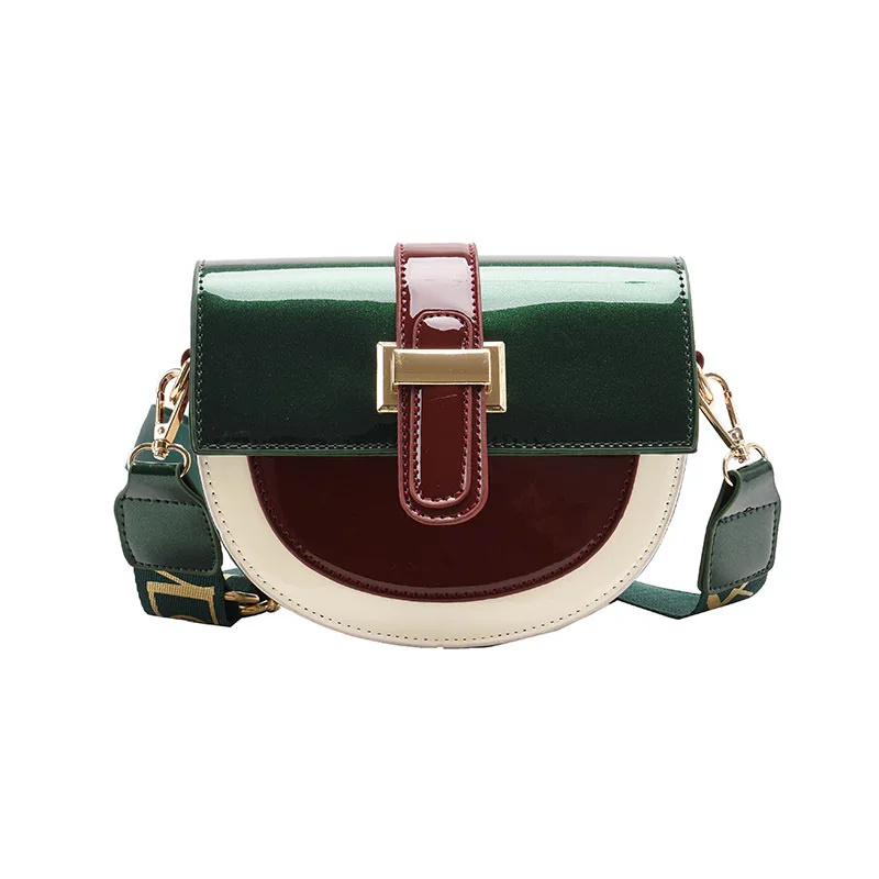 

2021 Trendy Women Patent Learher Tote Bag Fashion Wide Strap Crossbody Shoulder Bag Luxury Designer Patchwork Saddle Bag Purse