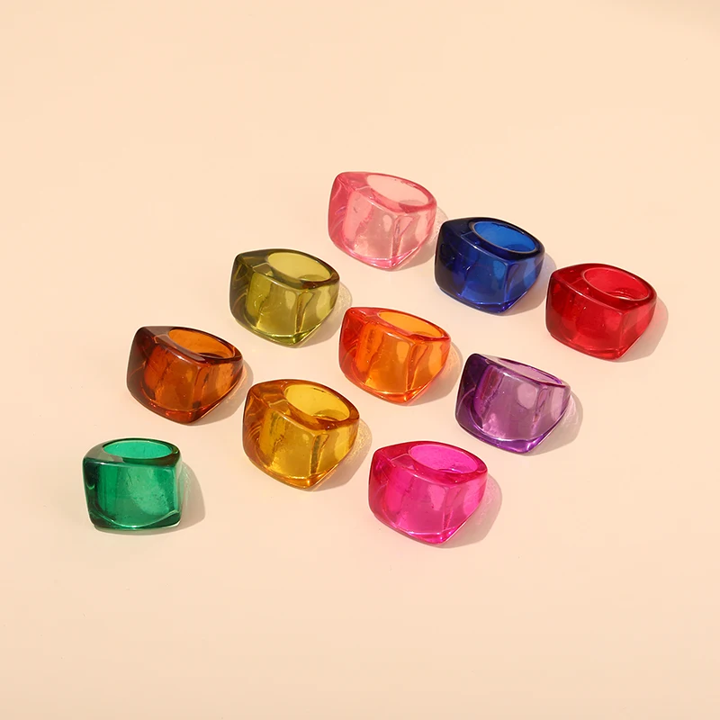 

10PCS/SET Colorful Transparent Resin Rings Women 2023 Trend Geometric Square Acrylic Rings Girls Vintage Jewelry Set Gifts