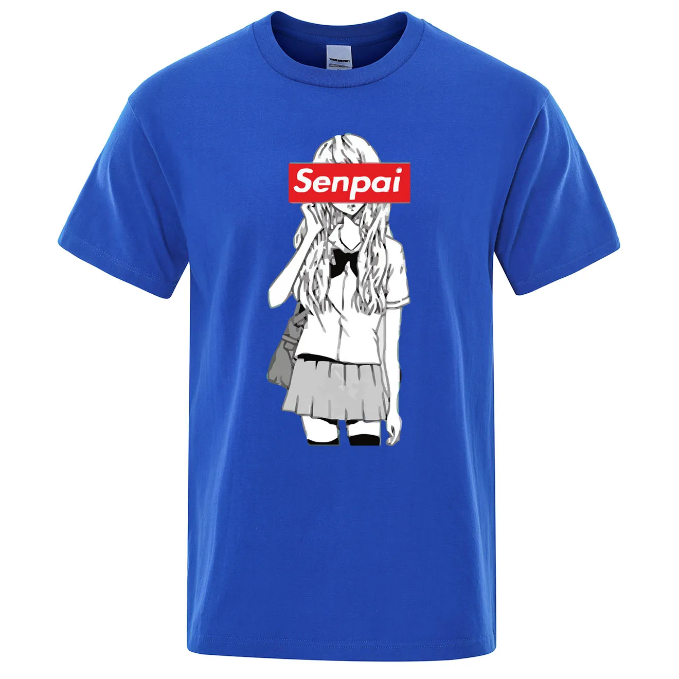 Senpai Anime Girl Nerdy Print T Shirt Summer Cotton Men's T-shirt Manga Streetwear Tee Tshirt Unisex Harajuku Clothes Tops Tees - Цвет: blue 6