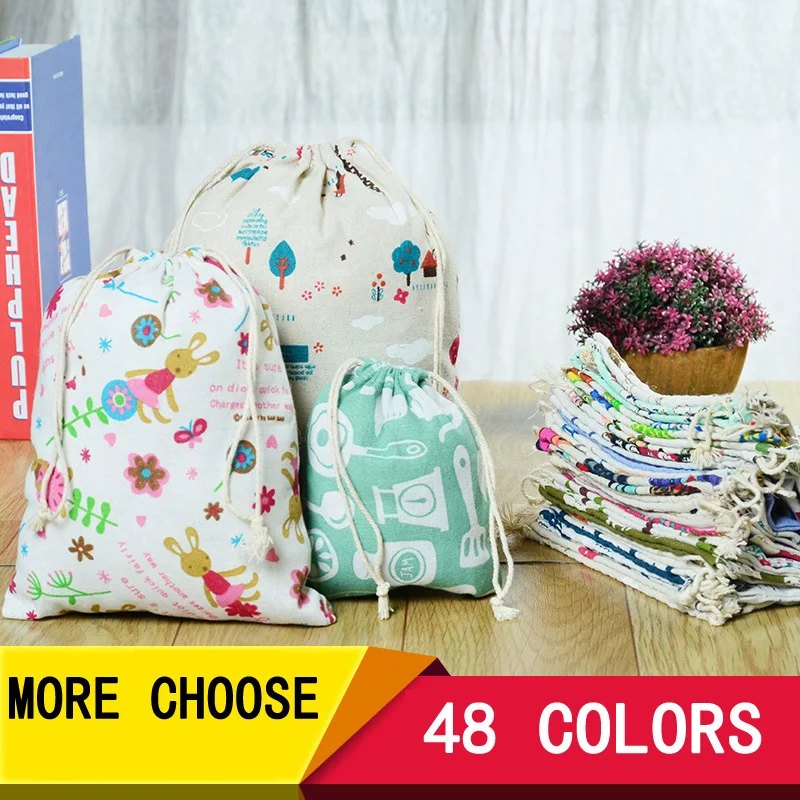 Портативная Женская винтажная сумка для покупок на шнурке из хлопка и льна