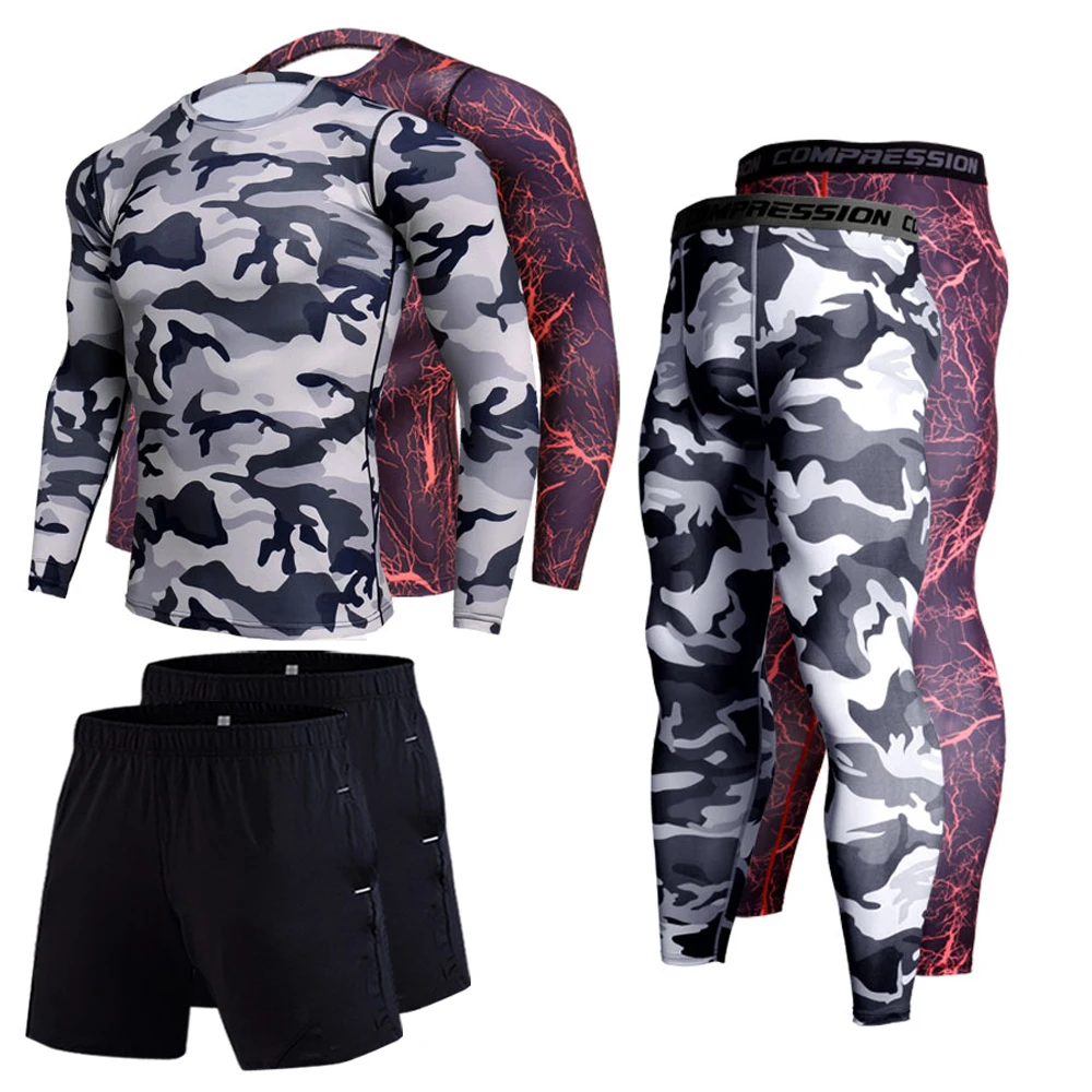 3PCS/Set Men Clothing Sportswear Gym Fitness Compression Suits Running Set Sport Outdoor Jogging Quick Dry Tight Clothing Set
