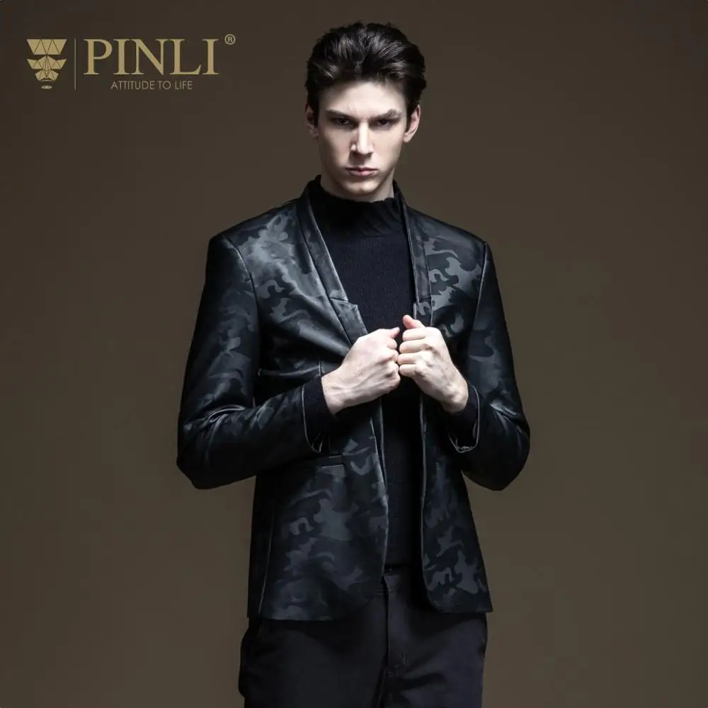 

Free shipping New fashion casual 2019 men's male autumn slim camouflage printed black suit jacket blazer B193306227