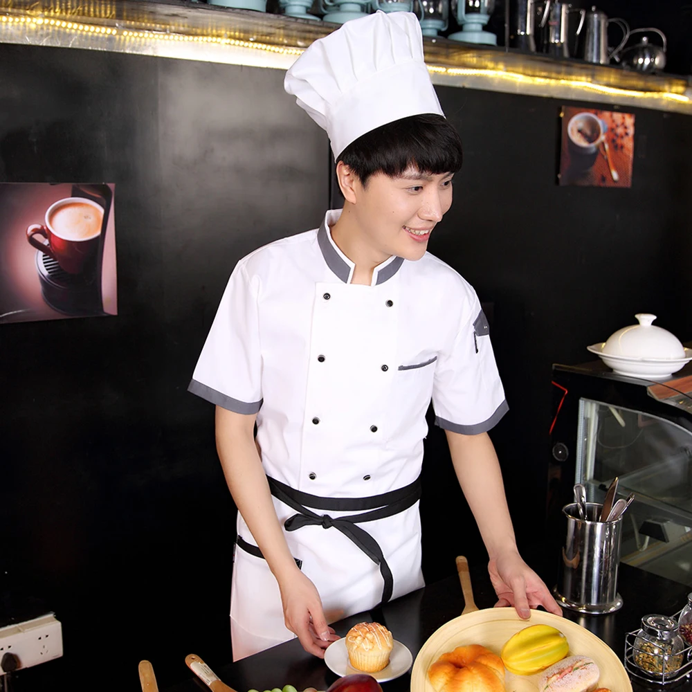 

Chef's Costume Double Breasted Long Sleeve Restaurant Hotel Food Service Kitchen Cozinha Sushi Master Cook Overalls Uniform Coat
