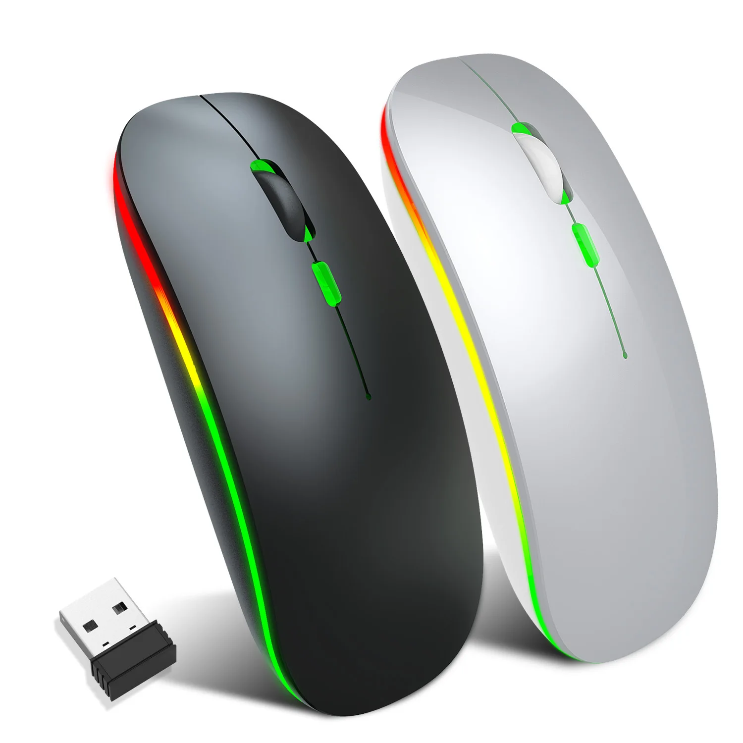 

Wireless Mouse Silent Mouse 1600 DPI Ergonomic Mause Noiseless PC Mouse Mute Colorful Glowing Office Chargeable Mouse