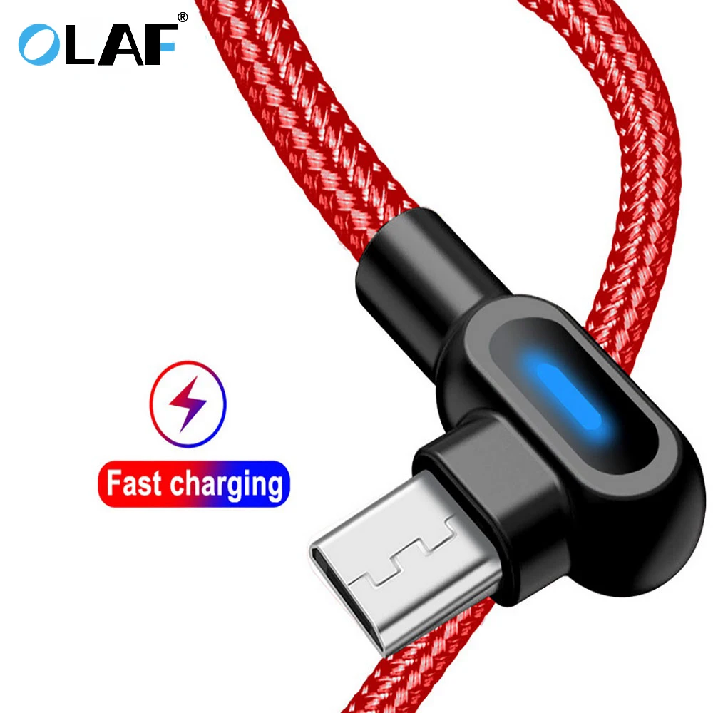 OLAF-Cable Micro USB tipo C de carga rápida, Cable LED de 90...