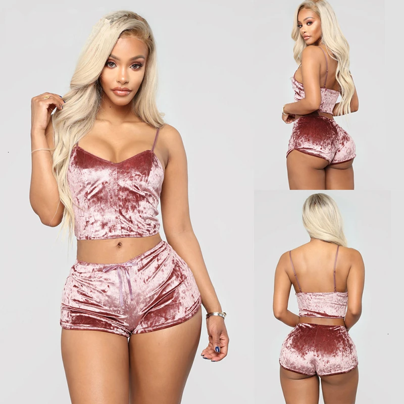 Пикантный женский пижамный комплект из 2 предметов с глубоким V-образным вырезом