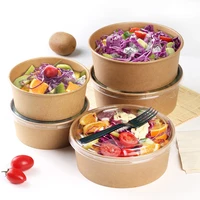 20pcs50pcs disposable kraft paper bowl with paper lid fruit salad bowl lids food packaging containers party favors