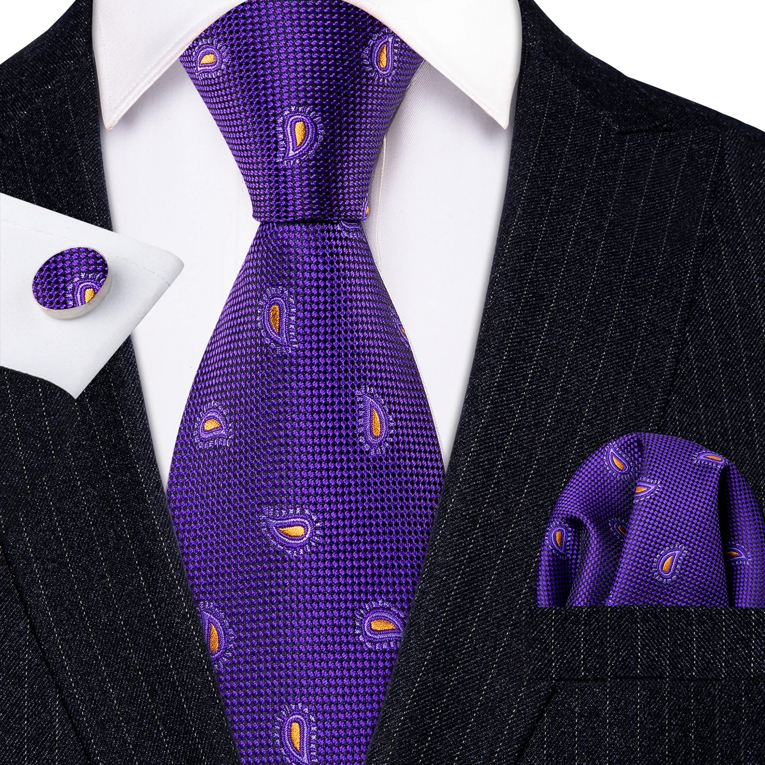 

Новые модные мужские галстуки фиолетовые Пейсли 100% шелк жаккард для вечеринки бизнес платок запонки галстук для мужчин Барри. Ван