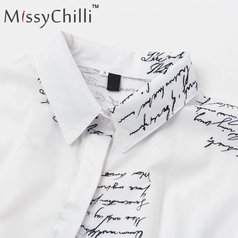 MissyChilli с буквенным принтом Пикантная белая блузка платье для женщин Короткие v