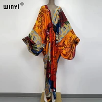 sexy bech high quality hand rolled feel silk rayon fashion print 2021 winyi maxi womens robes long beach v neck bohemian dress
