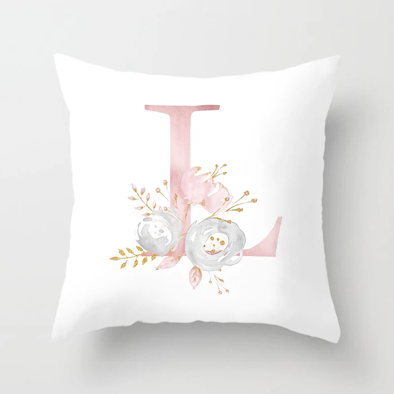 Modern Simple Rose Gold English Alphabet Rosa Floral Peach Skin Pillowcase 45*45 Throw Pillow Home Decor Pillowcov Cushion