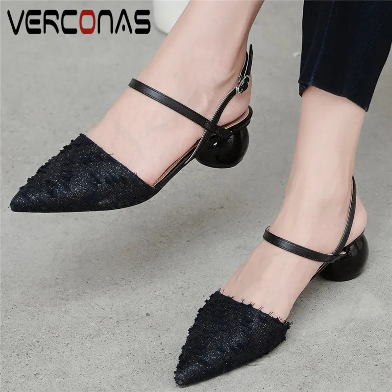 

VERCONAS женские Одежда высшего качества; Туфли с элегантным круглым женские сандалии на высоком каблуке с острым носком; Босоножки на высоком ...