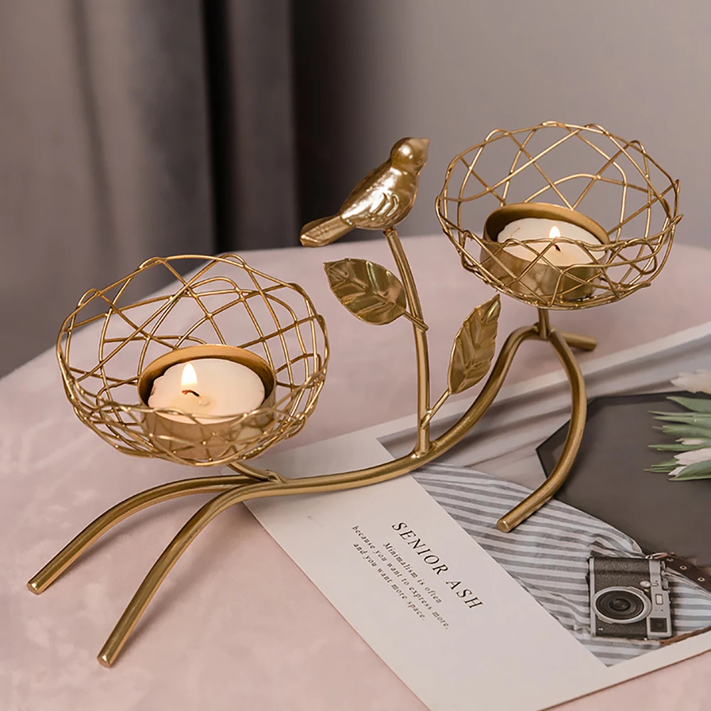 Современный подсвечник из кованого железа ароматический с золотой птицей