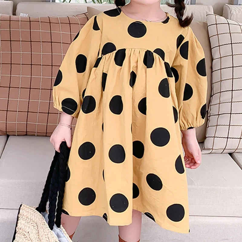 

Dress 2021 New Long Sleeve Loose Polka Dot Dress Spring Autumn Dress For Girls Long Dress Kids Clothes Girls