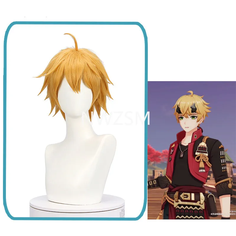 

Парик для косплея Game Genshin Impact Tohma из светлого коричневого волоса длиной 56 см, парики для косплея из аниме, термостойкие синтетические парики ...