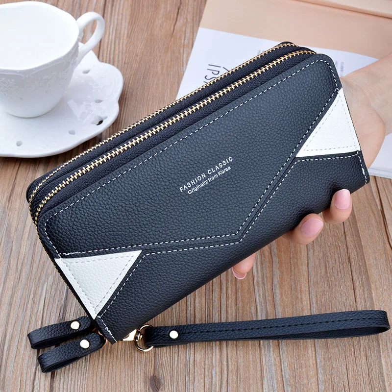 

Qyahlybz band double zipper wallet ladies clutch bag fashion contrast mother long wallet large capacity mobile phone bags