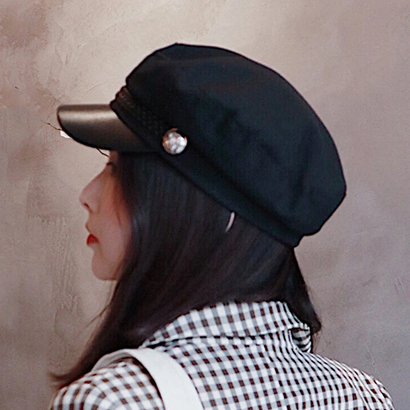 Fashion Women Beret Hat Leather Military Sailor Black Grey Caps For Men Travel Cadet Hats Captain Cap Berets | Аксессуары для