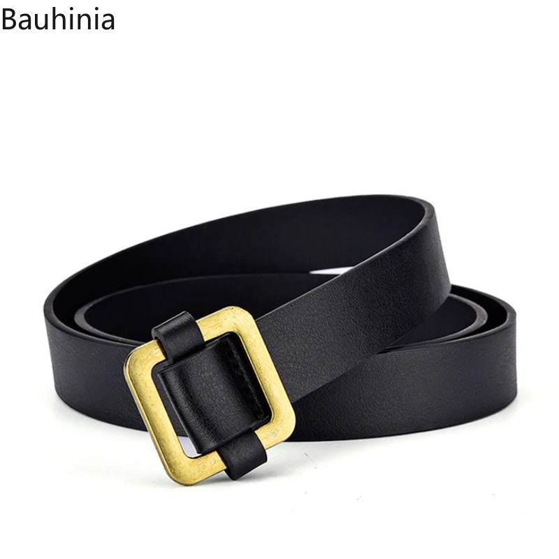 Bauhinia 100CM Fashion Alloy Square Buckle Female Student PU Smooth Buckle Belt Non-porous Simple Casual Jeans Belt