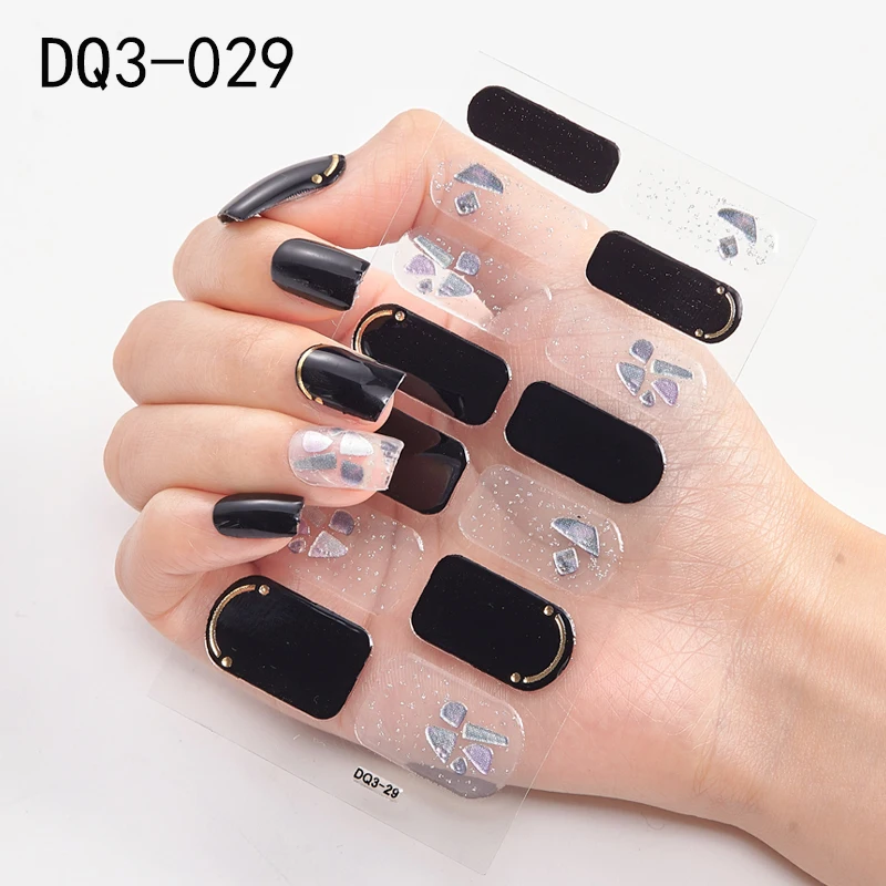 Lamemoria 14tips Nail Art Adhesive Decals Sticker Colorful Glitter Jewelry Black Clear Sliders Manicure Tattoos Decorations | Красота и
