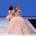 Детское бальное платье на заказ, Розовое Бальное Платье с цветочным принтом для девочек, для свадебной вечеринки, праздника, дня рождения, первого причастия, милое платье для девочек