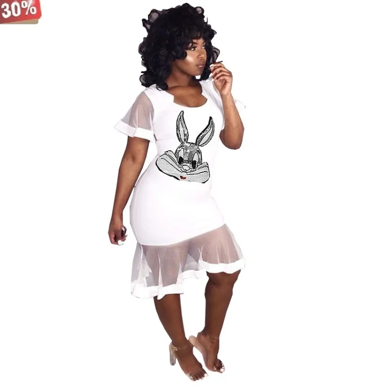 Новинка повседневное вечернее платье с пайетками и кроликом на новый год мини