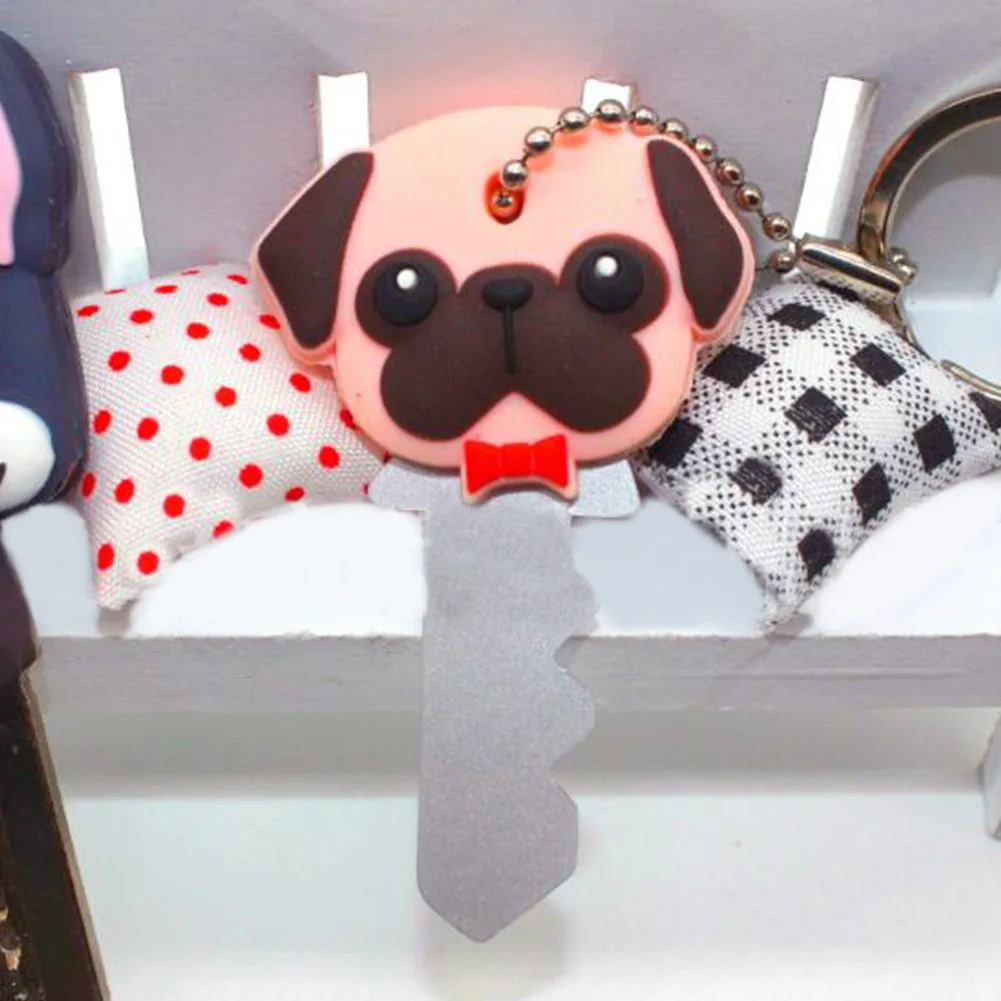 1 PC Fashion Cute Lovely Animal Keychain Soft Rubber Pug Cat Dog Rabbit Key Cover Cap Ring Bag Charms Chain Toys | Украшения и