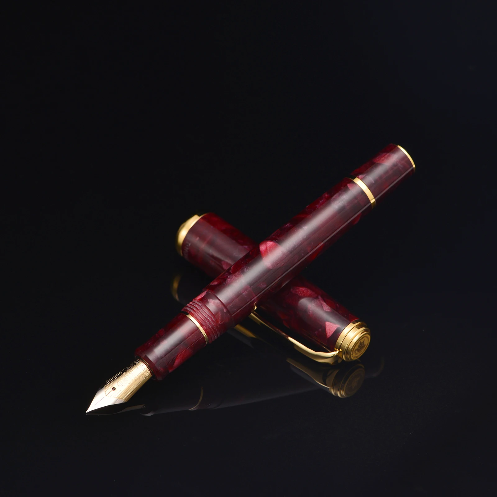 

Retro Hongdian N1 Resin Fountain Pen Nebula Dark Red EF Nib 0.4mm Office Ink Pen with Converter for Writing Business School