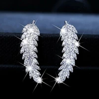 fashion micro inlaid zircon leaf earrings for women exquisite feather all match jewelry for wedding party birthday gifts