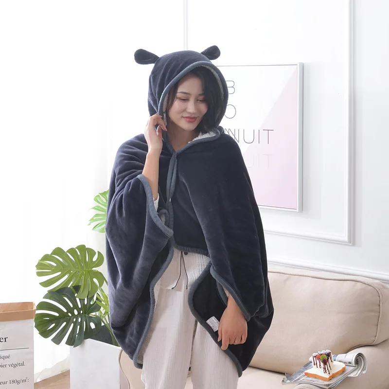 Новое удобное фланелевое одеяло с капюшоном двойное ягненком покрывало для