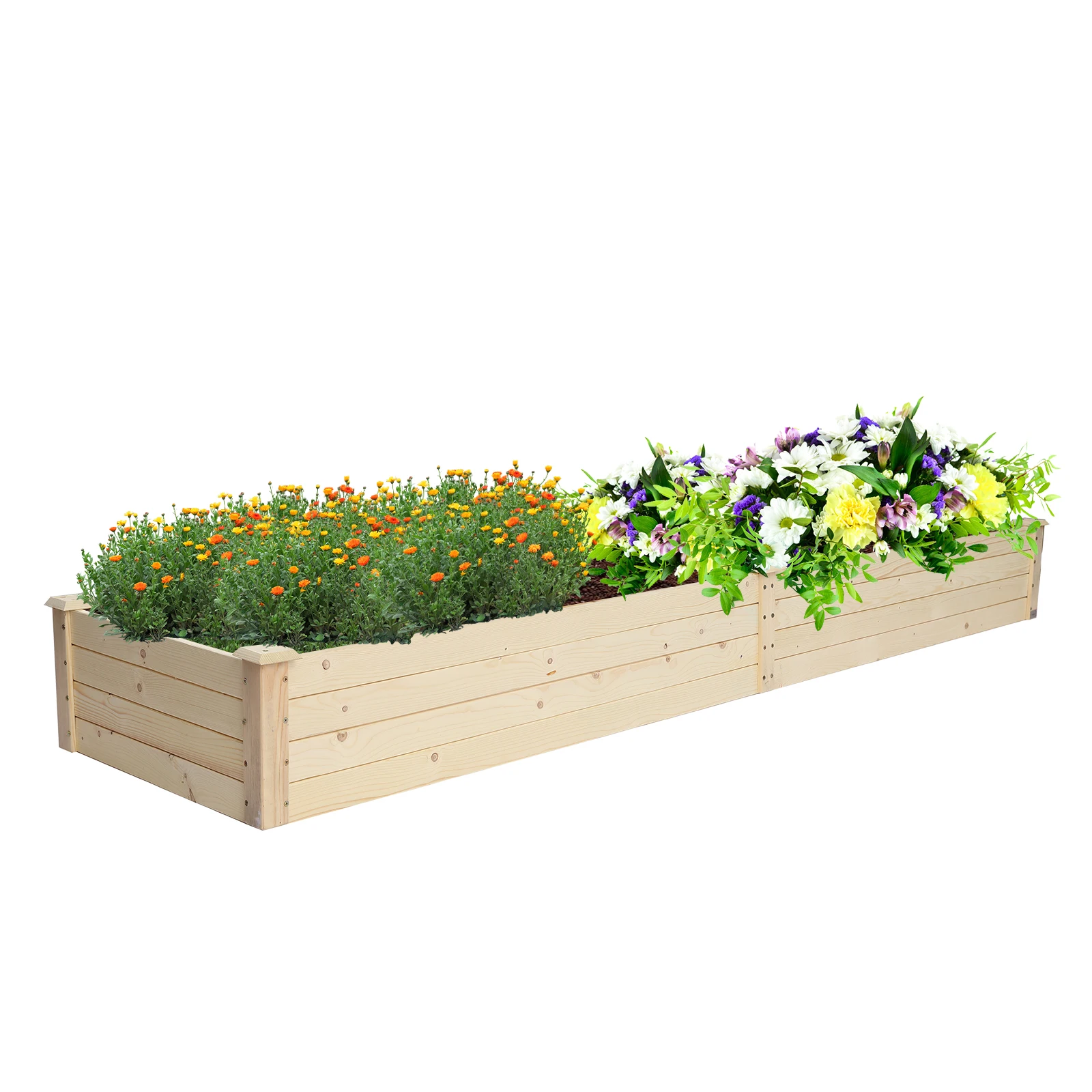 Vegetable Flower Wooden Planting Frame Flowerpot Double Grid Ground Type 244x61x25.5CM for Gardens Patios Balconies[US-Stock]