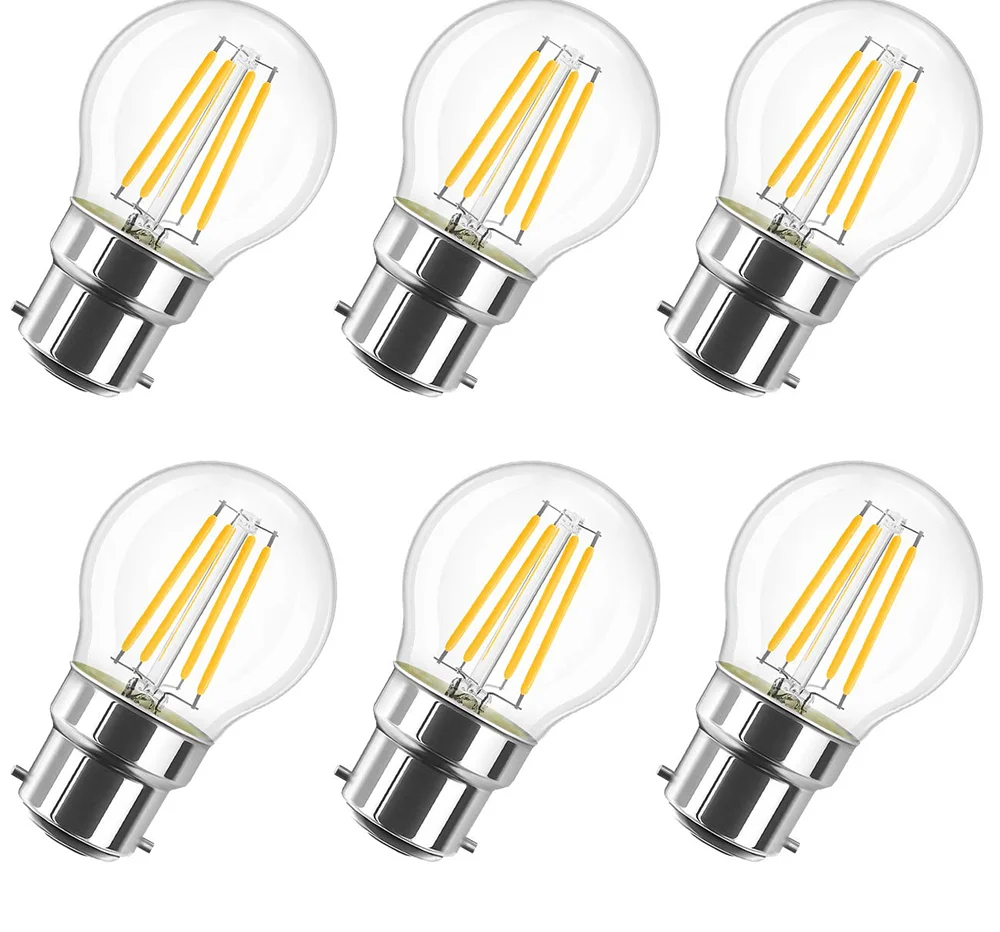 

B22 Filament LED Light Bulb 4W Incandescent Bayonet Lamp G45 2700K Warm White Replacement 40W Rustic Clear Energy Class A+ 6PACK